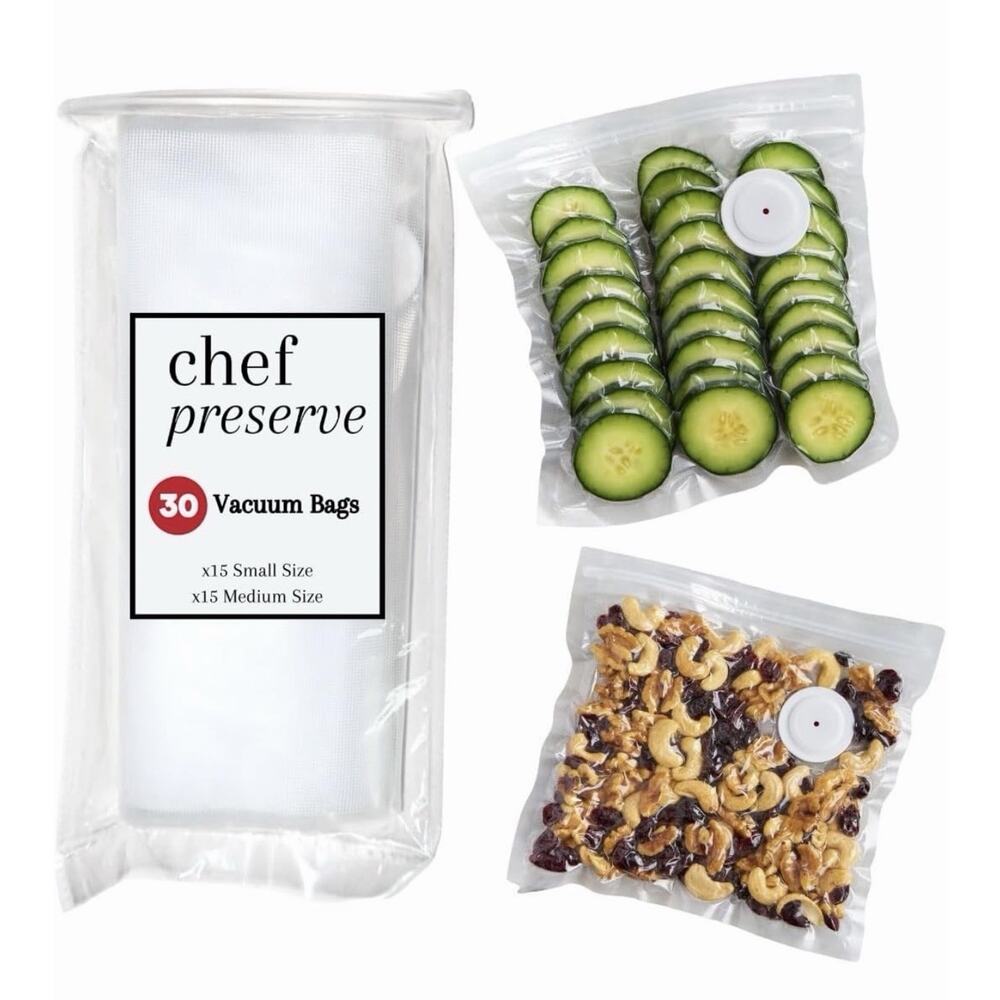 Chef Preserve Reusable Vacuum-Sealed Food Bags – 30pcs
